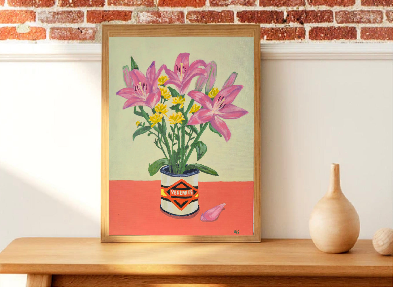 "A flower and a fly on my Vegemite 90" Acrylic on canvas, 30,5cm x 40,5 cm